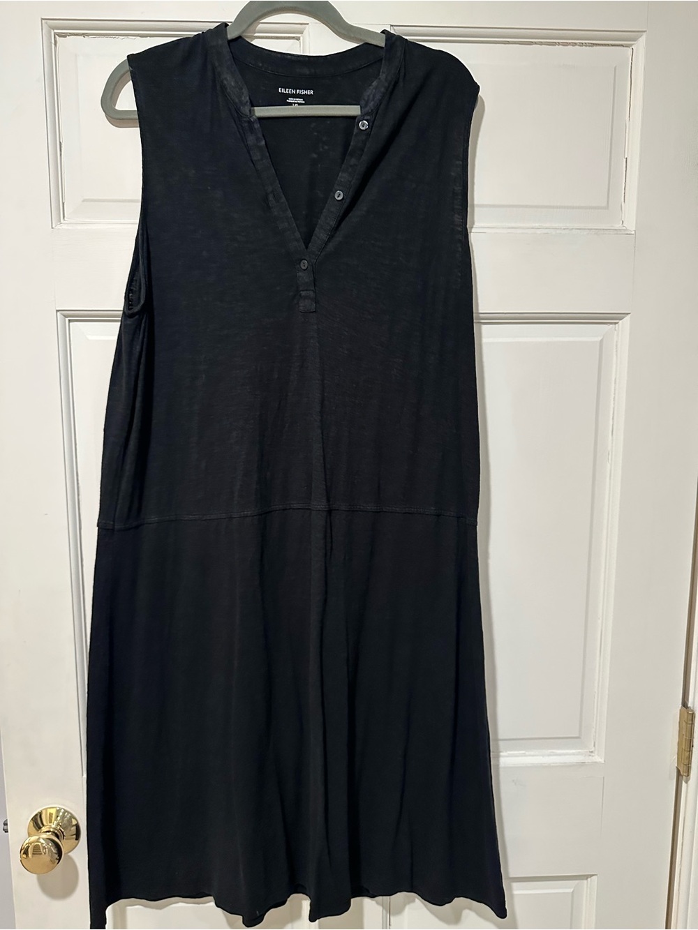Eileen Fisher Black Sleeveless Henley Midi Dress